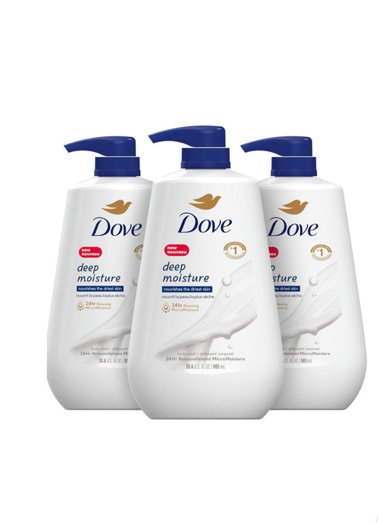 Dove Body Wash with Pump Deep Moisture For Dry Skin Moisturizing Skin Cleanser with 24hr Renewing MicroMoisture Nourishes The Driest Skin, 30.6 Fl Oz (pack of 3)