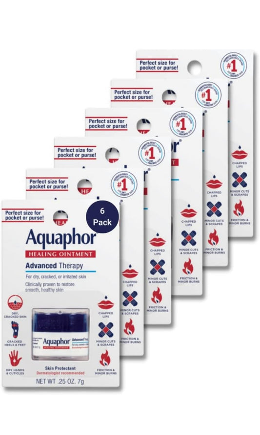 Aquaphor Healing Ointment Advanced Therapy Skin Protectant, Dry Skin Body Moisturizer, 0.25 Oz Jar, Pack of 6