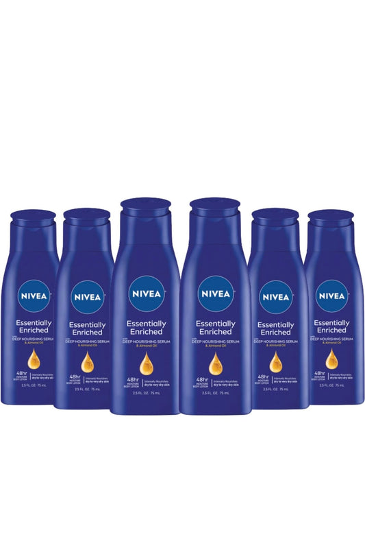 NIVEA Essentially Enriched Body Lotion for Dry Skin - Pack of 6, 2.5 fl. oz. Travel Size Toiletries